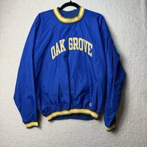 Vintage 80's Champion Nylon Pullover Oak Grove Size Large Blue Yellow USA Made